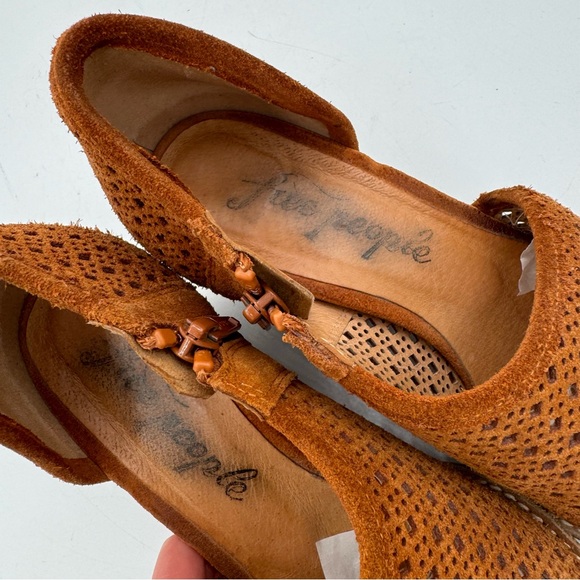 Free People Pandora D Orsay Laser Cut Out Brown Suede Shoe Boot Boho - Picture 13 of 14